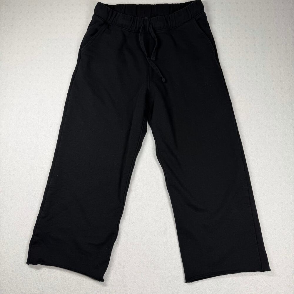 Quince Organic French Terry Cropped Wide Leg Pants Women M Black Drawstring